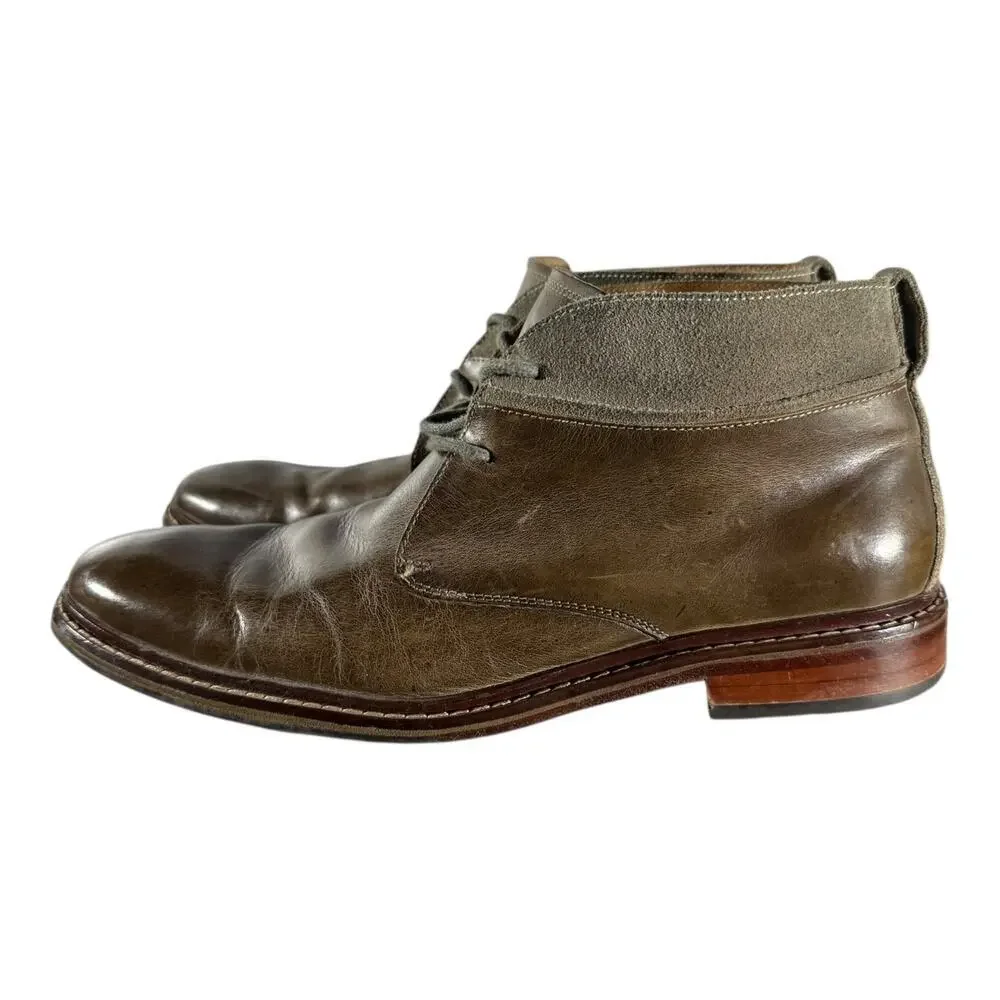 Cole Haan Chukka Boots Men's 11M Brown Leather Almond Toe Lace-Up Block Heel